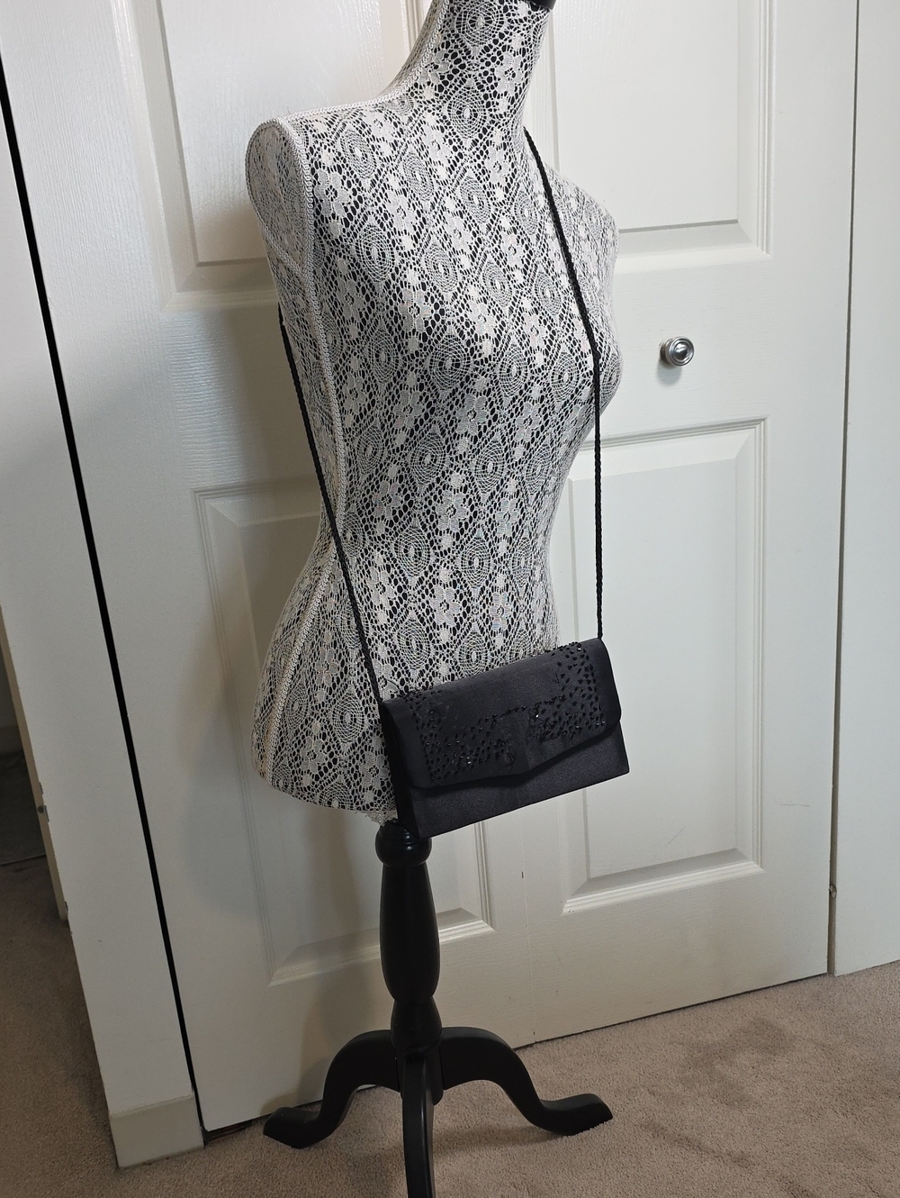 Black Beaded Crossbody Clutch Bag